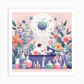 Illustration Of A Flower Scientist Art Print