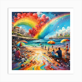 Rainbow Splash Over The Beach Resort Art Print