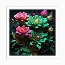 Neon Bloom Green Art Print 3 1 Art Print