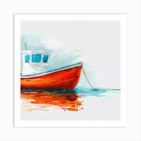 Red Fishing Boat Art Print