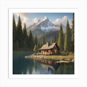 Cabin In The Mountains paintings art print Art Print