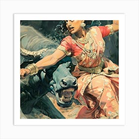 Woman Fighting A Bull Art Print