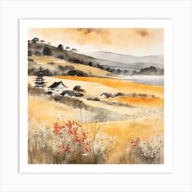 Japanese Landscape Painting Sumi E Drawing (29) Art Print