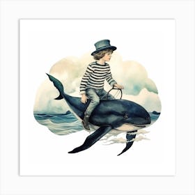 Boy Riding A Whale Art Print