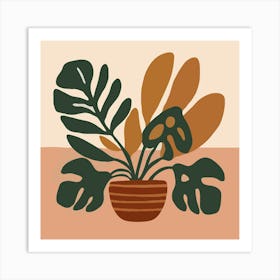 Potted Plants Background Boho Bohemian Style Retro Vintage Art Print