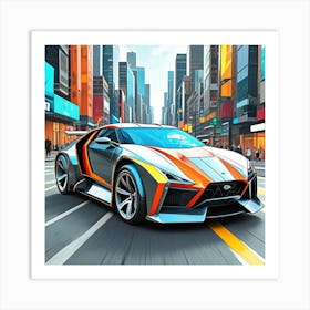 Futuristic Road Racer Cubism Style Art Print