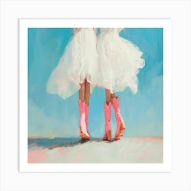 Two Girls In Pink Boots Art Print