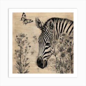 Zebra With Butterfly Art Print