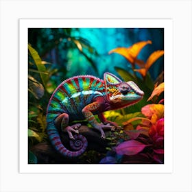 Photorealistic Chameleon Nestled In A Tropical Natural Habitat Scales Transitioning Through A Spect Art Print