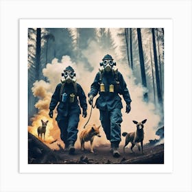 Firefighter And Dogs Art Print