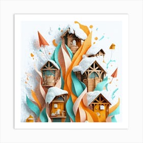 Paper Art House On Fire Art Print