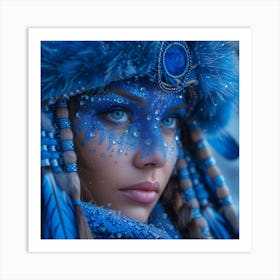 Beautiful Girl In Blue Feathers Art Print