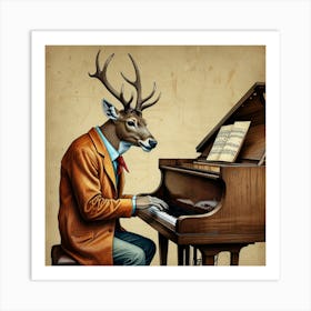 Deer At The Piano Art Print