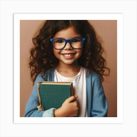 Little Girl With Glasses Holding Book Art Print