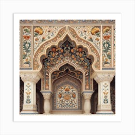 The Grandeur Of Mughal Art With Intricate Floral Motifs And Arches Art Print