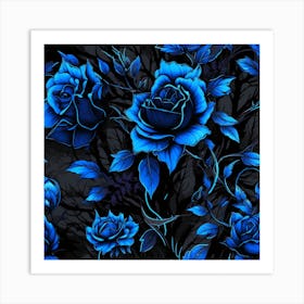 Vivid Blue Roses - Gothic Art Print