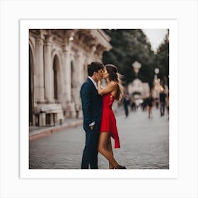 A Girl And Guy Trying To Have A Kiss Art Print