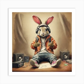 Rabbit With Headphones 1 Art Print