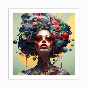 Colorful Woman With Colorful Hair 4 Art Print