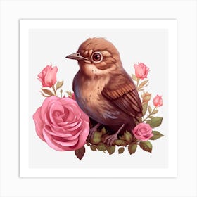 Bird With Roses 1 Art Print