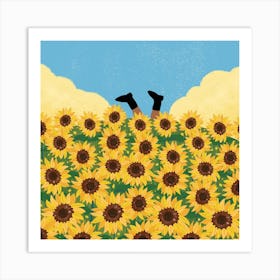 Admist Sunflower Fields Square Art Print
