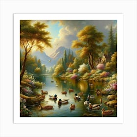 Ducks In The Pond 3 Art Print