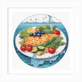 A Plate Of Food And Vegetables Sticker Top Splashing Water View Food 11 Art Print