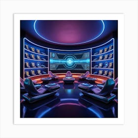 A Breathtakingly Detailed Hyper-Realistic Illustration 0f A Futuristic Mancave Art Print