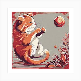 Cat Playing With A Ball Art Print