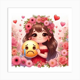 Emoji Girl With Flowers 1 Art Print