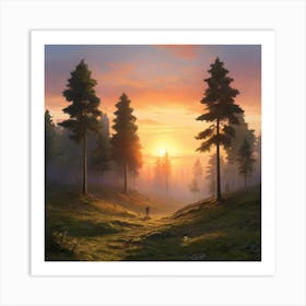 Sunset In The Forest Art Print