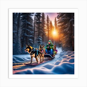 Sled Dogs In The Woods Art Print