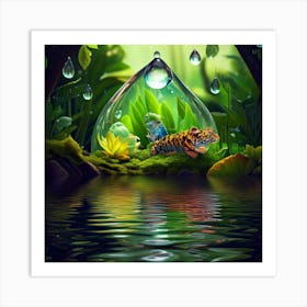 Firefly Intricate, Scene, Drop, Water, Magnified, Ecosystem, Miniature, Tropical, Forest, Frog, Gree (9) Art Print