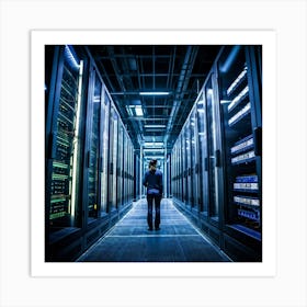 A Large Telecom Datacenter Interior Framed By Numerous Towering Server Racks No Human Presence The (1) Art Print