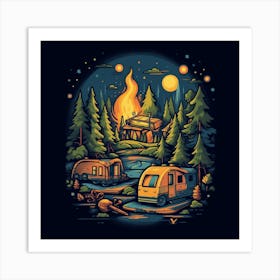 Campfire In The Woods 1 Art Print