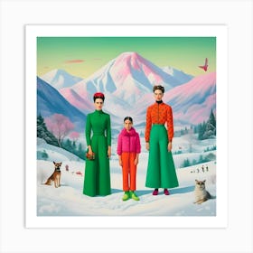 Frida Kahlo On The Snow With Friends Art Print