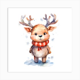 Cute Watercolor Reindeer for Christmas Decorations Art Print