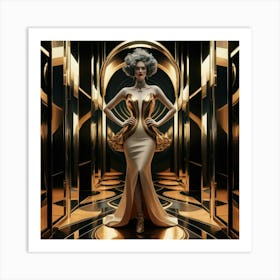 Futuristic Woman In Gold Dress Art Print