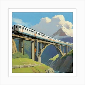 Train Crossing A Bridge Art Print