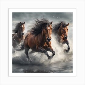 Horses Running In The Water 1 Art Print