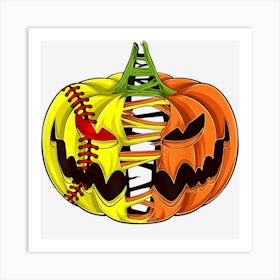 Softball Player Halloween Pumpkin Men Boys Girls Softball Art Print