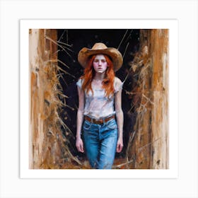 Cowgirl In Cowboy Hat Art Print