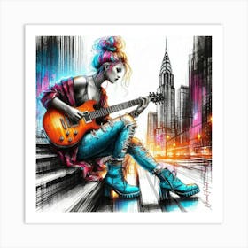 Free Spirit Woman With Guitar Art Print