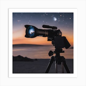 Night Sky With Telescope Art Print