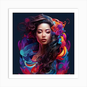 Asian Woman With Flowers Art Print