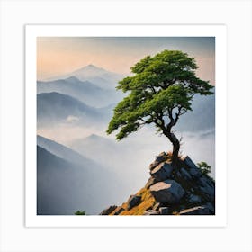 Lone Tree On Top Of Mountain 41 Art Print