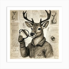 Deer With Magnifying Glass 21 Art Print