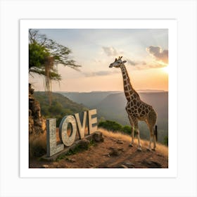 Giraffe At Sunset Art Print