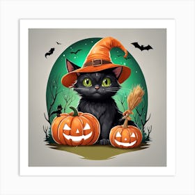 Cute Cat Halloween Pumpkin (8) Art Print