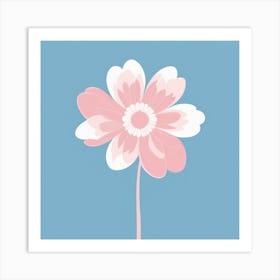 A White And Pink Flower In Minimalist Style Square Composition 125 Art Print